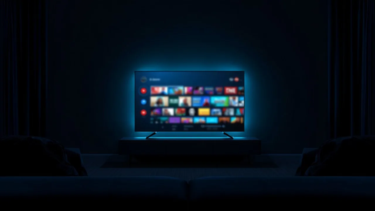 Abonnement IPTV France : smart TV affichant une interface de streaming en HD/4K dans un salon